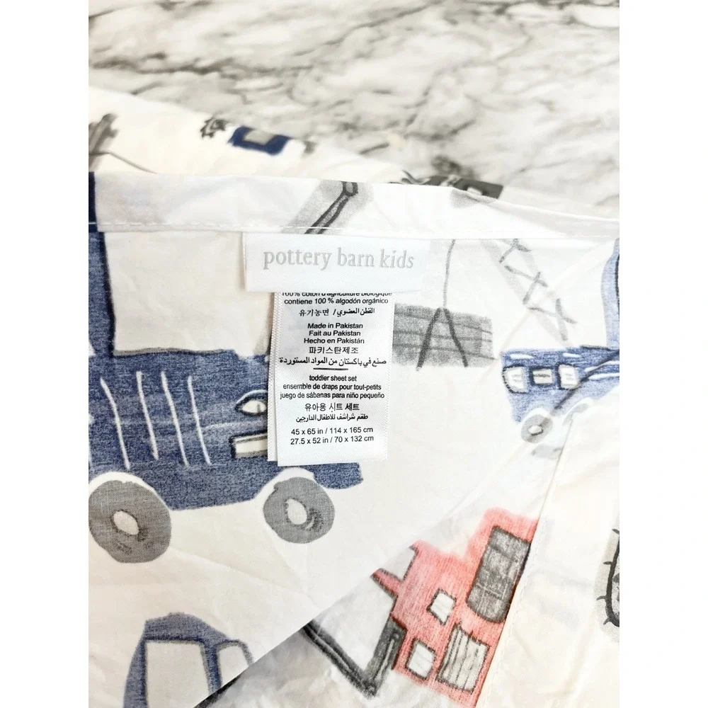 Pottery Barn Kids Toddler Flat Sheet Jax Construction 100% Organic Cotton